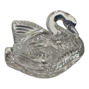 Vintage 1960's Clear Pressed Glass Swan Nest Lid Trinket Dish Pinwheel Crystal